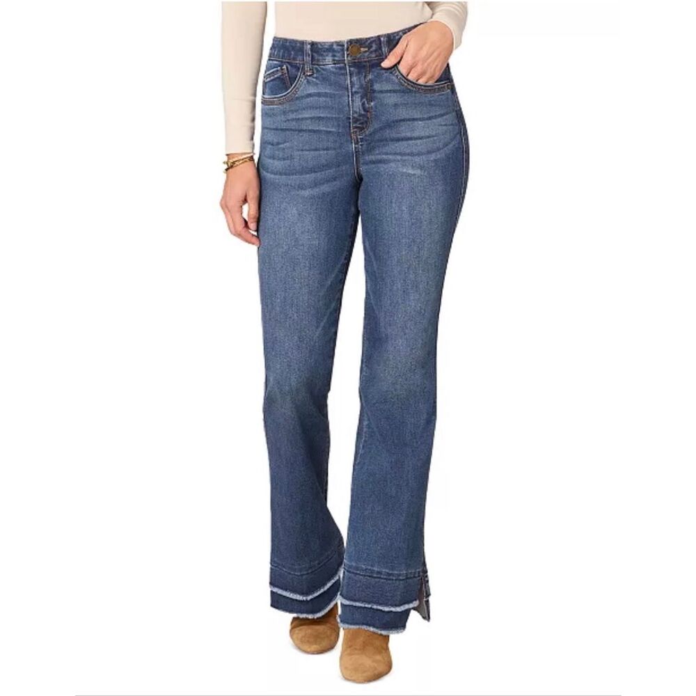 Democracy Petite High Rise Tiered-Hem Flare Jeans Winter Blue 4P